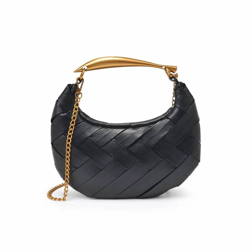 NEW URBAN EXPRESSIONS women's kelsey faux leather woven crossbody handbag in bla